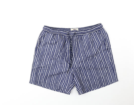 Easy Surf Co Mens Blue Striped Polyester Sweat Shorts Size L Regular Drawstring - Swim Shorts