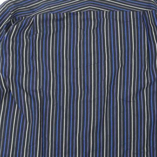 Thomas Nash Mens Blue Striped Polyester Dress Shirt Size M Collared Button
