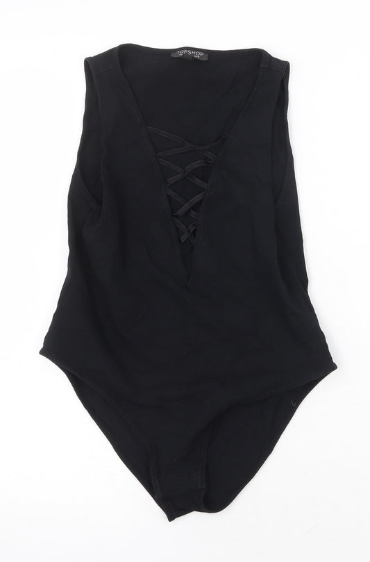 Topshop Womens Black Cotton Bodysuit One-Piece Size 10 Snap
