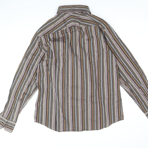 Burton Mens Multicoloured Striped Cotton Dress Shirt Size L Collared Button