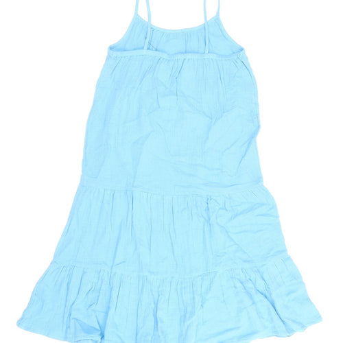 Marks and Spencer Girls Blue 100% Cotton T-Shirt Dress Size 8-9 Years Round Neck Pullover