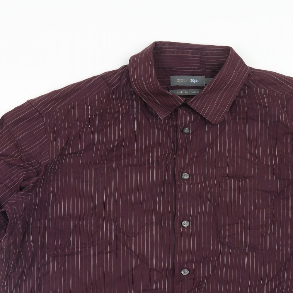 Marks and Spencer Mens Purple Striped Lyocell Button-Up Size L Collared Button