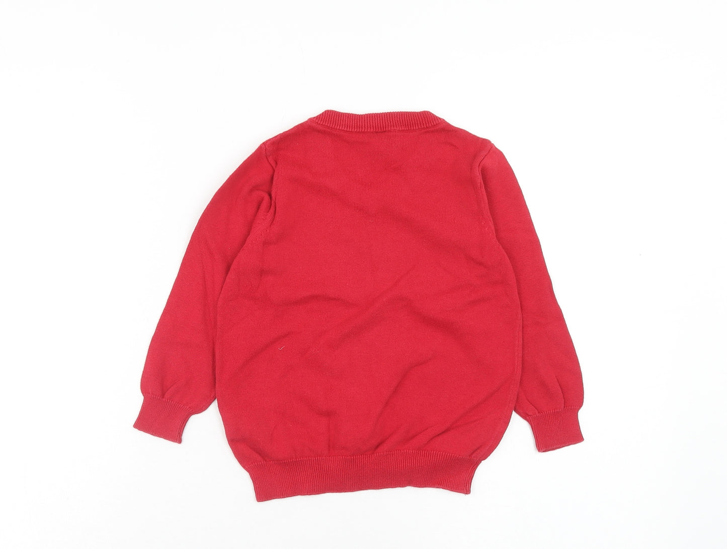 TU Boys Red V-Neck Cotton Pullover Jumper Size 4 Years Pullover