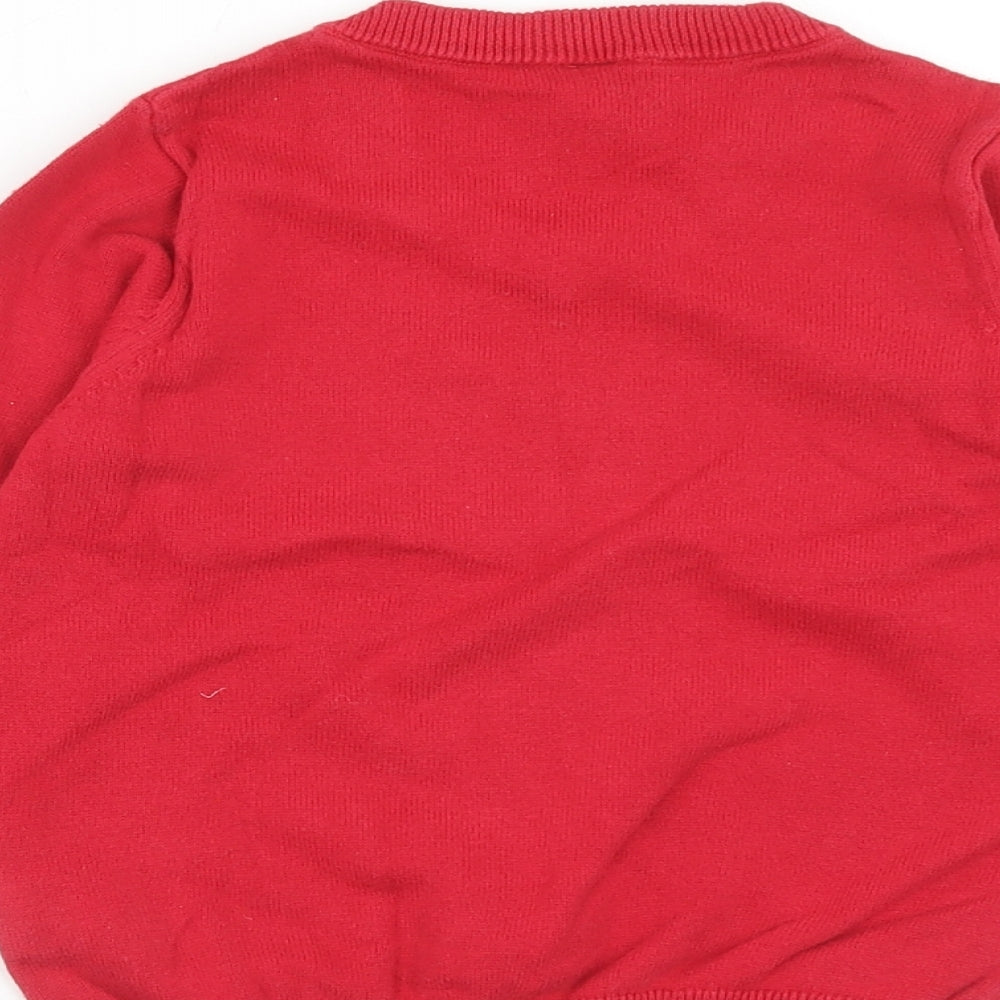 TU Boys Red V-Neck Cotton Pullover Jumper Size 4 Years Pullover