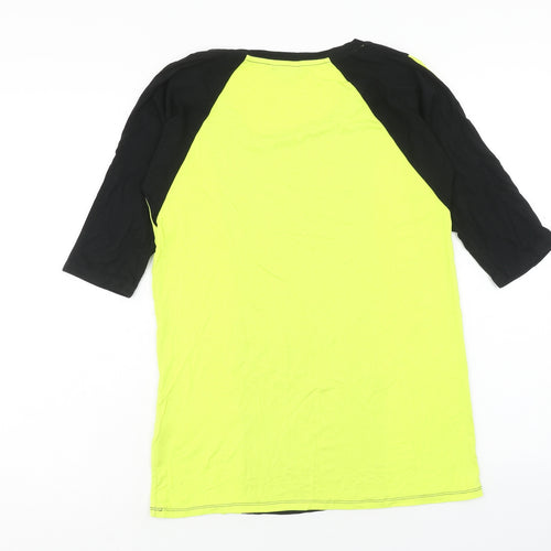 Patch Womens Yellow Viscose Basic T-Shirt Size XS Scoop Neck Pullover - Colourblock