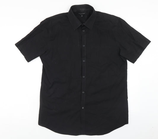 Taylor & Wright Mens Black Cotton Button-Up Size 16 Collared Button