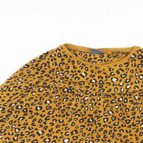 NEXT Girls Orange Animal Print Cotton T-Shirt Dress Size 2 Years Round Neck Pullover