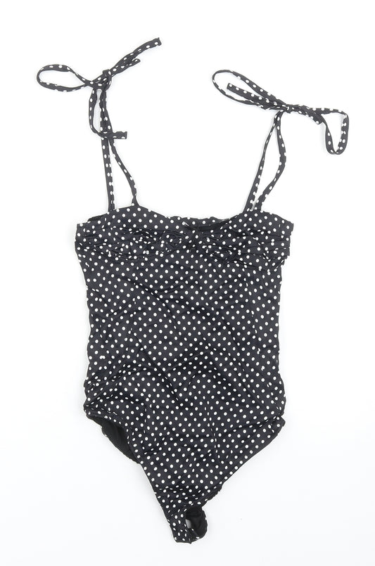 Zara Womens Black Polka Dot Polyester Bodysuit One-Piece Size XS Zip