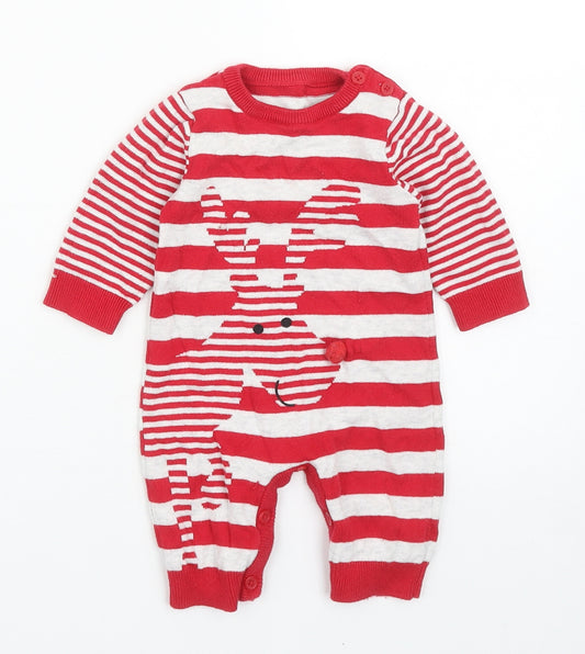 George Baby Red Striped Cotton Romper One-Piece Size 0-3 Months Button