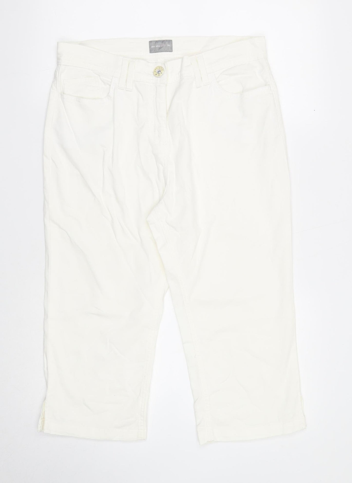 PerUna Womens White Cotton Capri Jeans Size 14 Regular Zip