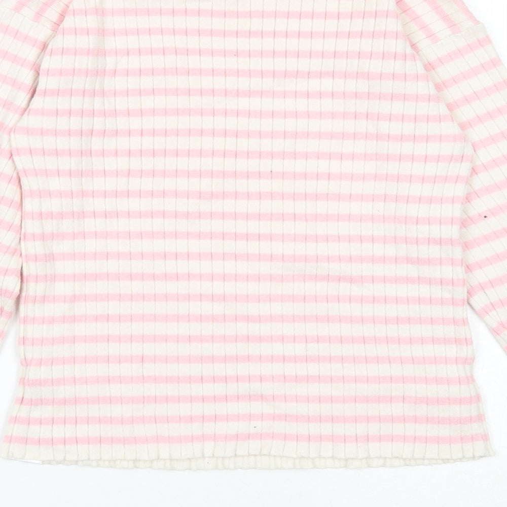 Primark Girls White Round Neck Striped Polyester Pullover Jumper Size 10-11 Years Pullover