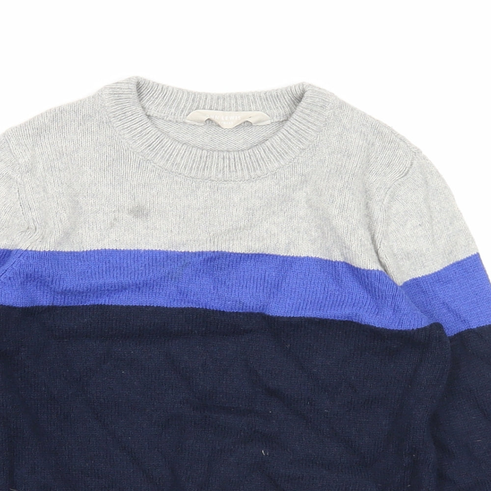 John Lewis Boys Blue Round Neck Striped Cotton Pullover Jumper Size 7 Years Pullover