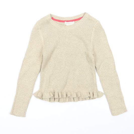 Cynthia Rowley Girls Beige Round Neck Cotton Pullover Jumper Size 5-6 Years Pullover