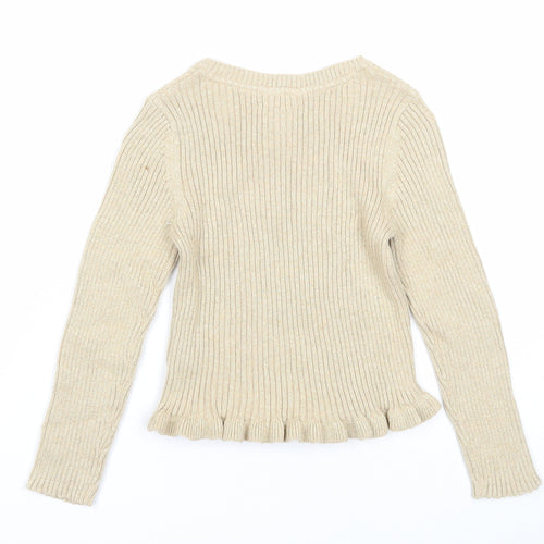 Cynthia Rowley Girls Beige Round Neck Cotton Pullover Jumper Size 5-6 Years Pullover