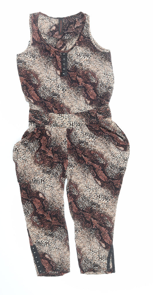 Portobello Rose Womens Brown Animal Print Viscose Playsuit One-Piece Size 10 Hook & Eye - Snakeskin Pattern