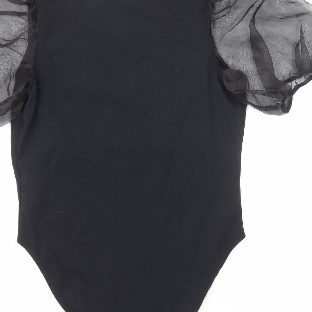 New Look Womens Black Cotton Bodysuit One-Piece Size 14 Snap