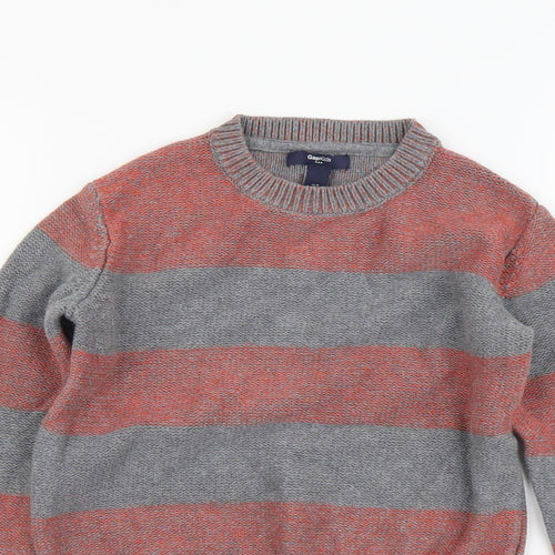 Gap Boys Grey Round Neck Striped Cotton Pullover Jumper Size 6-7 Years Pullover