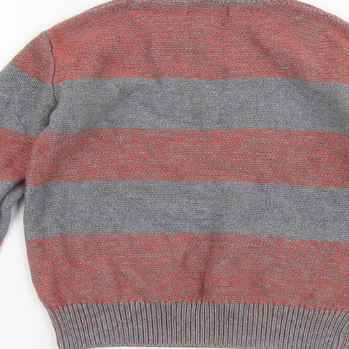 Gap Boys Grey Round Neck Striped Cotton Pullover Jumper Size 6-7 Years Pullover
