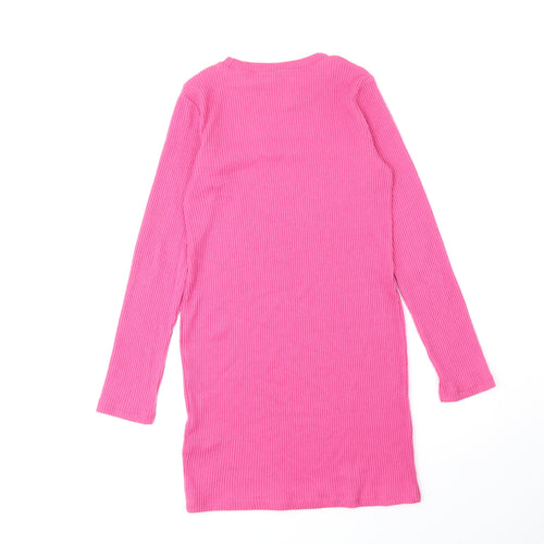 Primark Girls Pink Polyester T-Shirt Dress Size 10-11 Years Round Neck Pullover