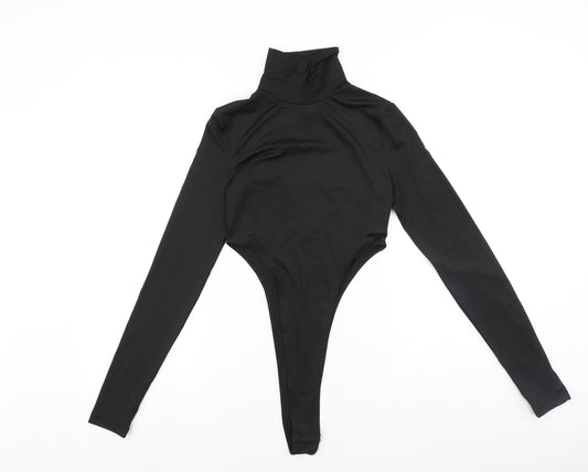 SheIn Womens Black Viscose Bodysuit One-Piece Size S Snap