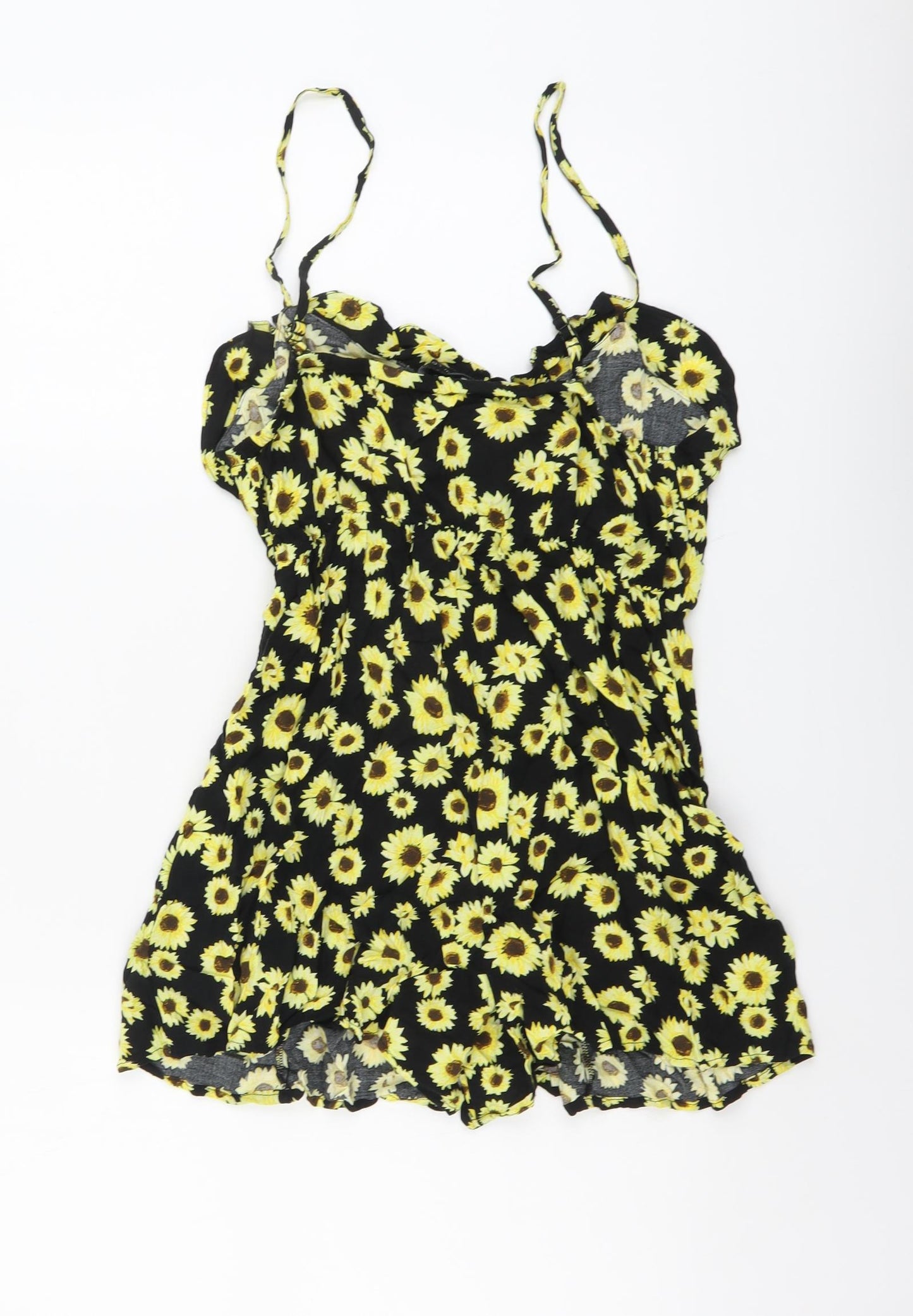 New Look Womens Black Floral Viscose Playsuit One-Piece Size 10 Pullover