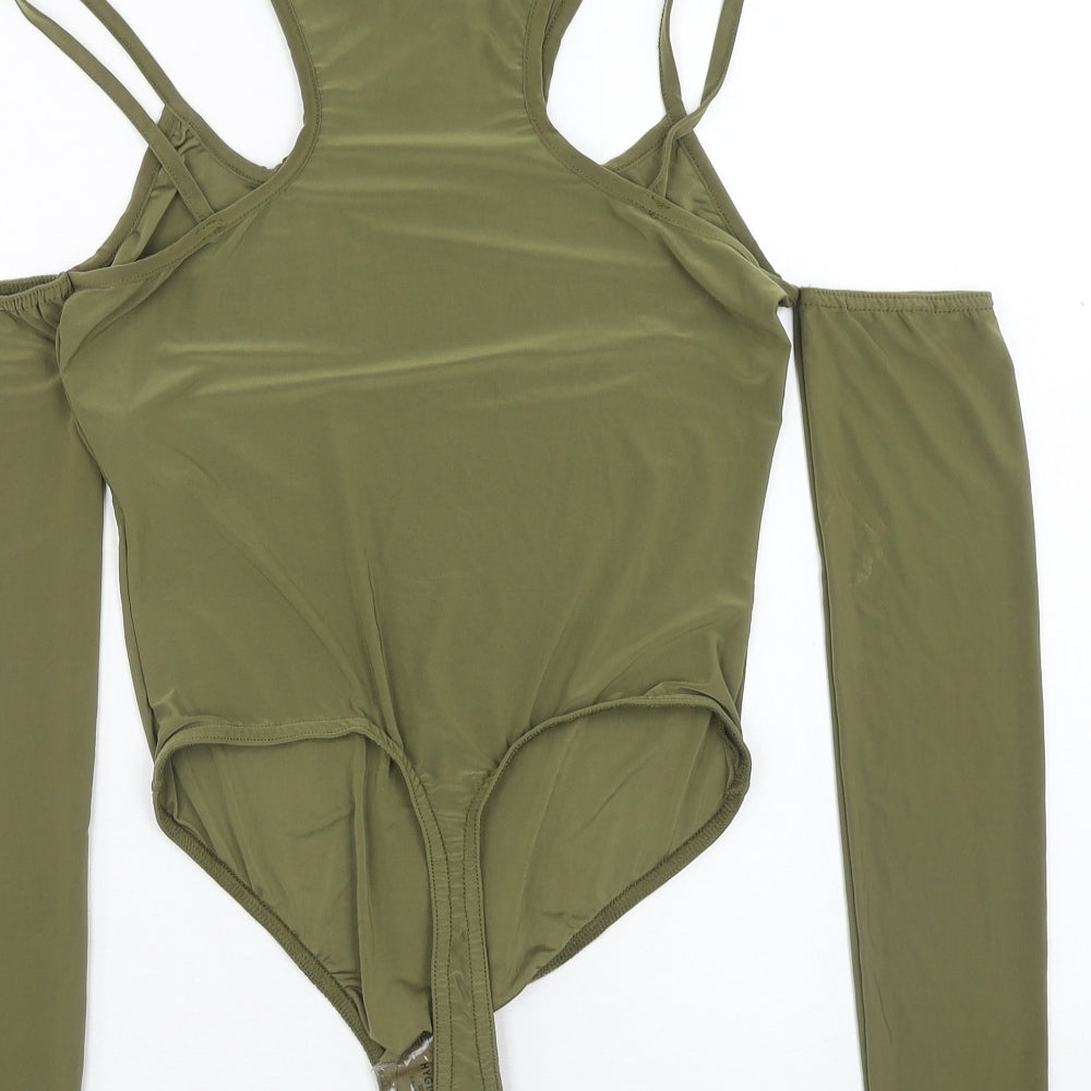 PRETTYLITTLETHING Womens Green Polyester Bodysuit One-Piece Size 14 Snap