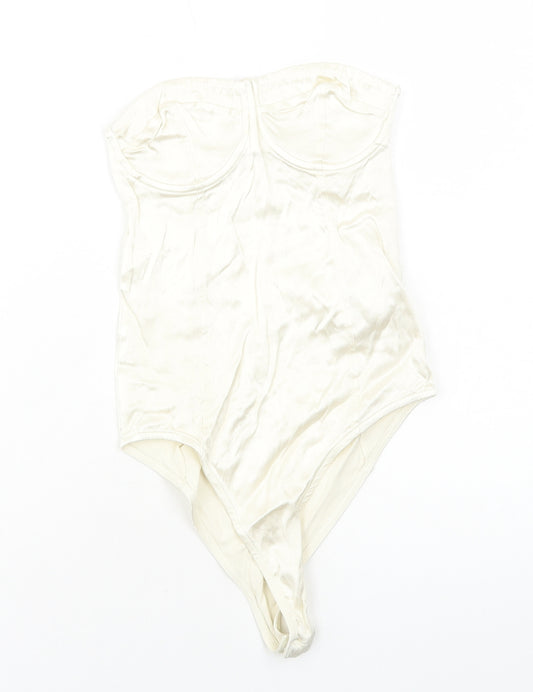 Zara Womens Ivory Viscose Bodysuit One-Piece Size S Zip