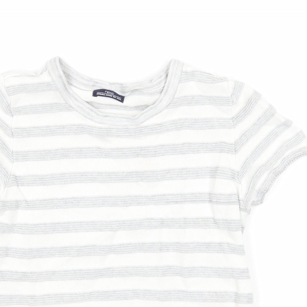NEXT Boys White Round Neck Striped Cotton Pullover Jumper Size 2-3 Years Pullover
