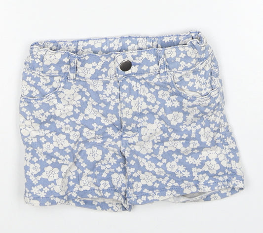 H&M Girls Blue Floral Cotton Hot Pants Shorts Size 4-5 Years Regular Zip