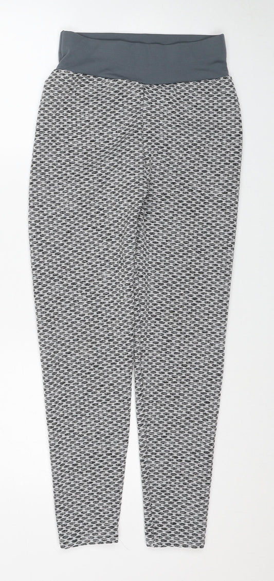 Preworn Womens Grey Geometric Polyester Compression Leggings Size S Regular Pullover