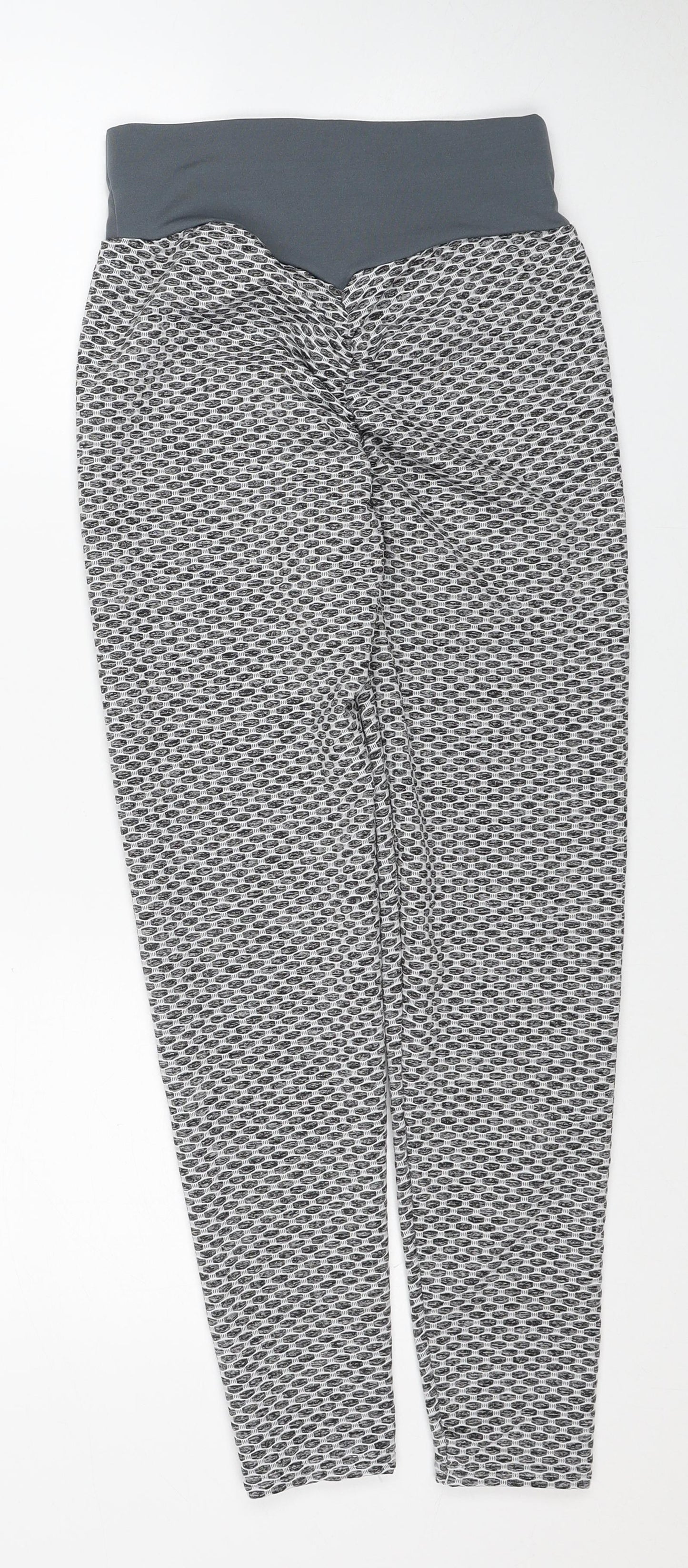Preworn Womens Grey Geometric Polyester Compression Leggings Size S Regular Pullover