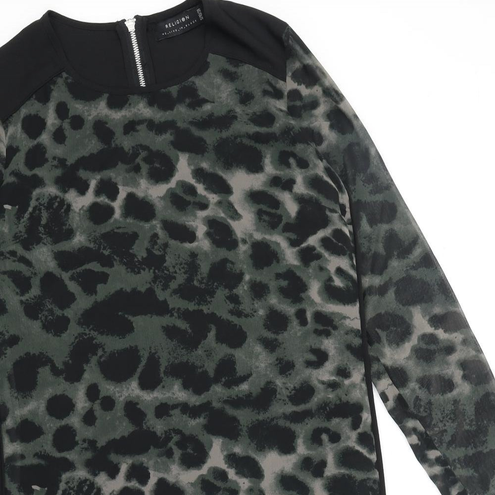 Religion Womens Green Animal Print Polyester Shift Size 10 Boat Neck Pullover - Leopard Print