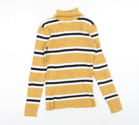 Primark Girls Yellow Roll Neck Striped Polyester Pullover Jumper Size 10-11 Years Pullover