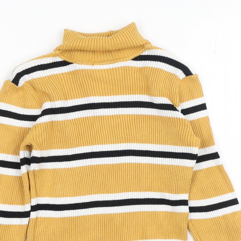 Primark Girls Yellow Roll Neck Striped Polyester Pullover Jumper Size 10-11 Years Pullover
