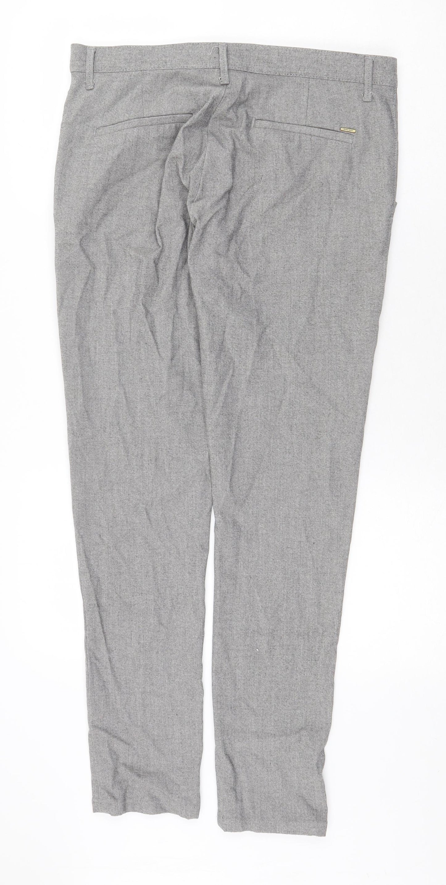 Zara Mens Grey Polyester Trousers Size 34 in Regular Zip