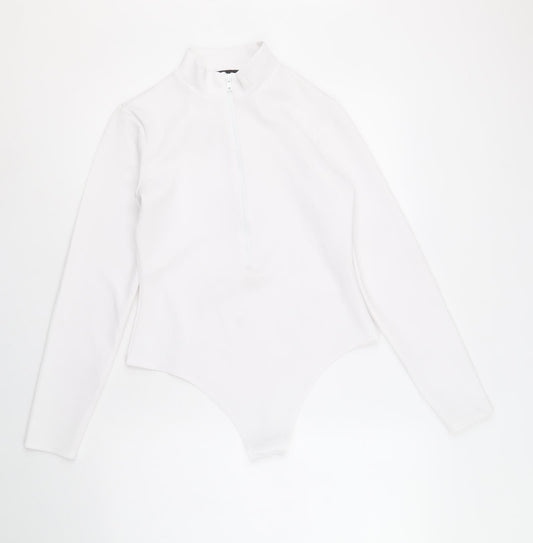 PRETTYLITTLETHING Womens White Polyester Bodysuit One-Piece Size 12 Zip