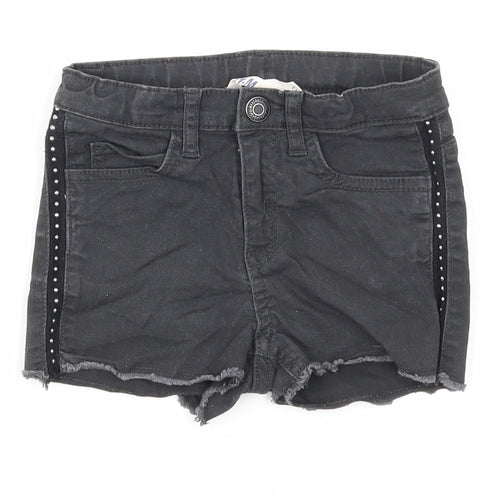 H&M Girls Black Cotton Cut-Off Shorts Size 6 Years Regular Zip