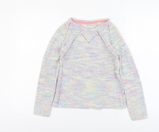 Marks and Spencer Girls Multicoloured Boat Neck Cotton Pullover Jumper Size 9-10 Years Pullover