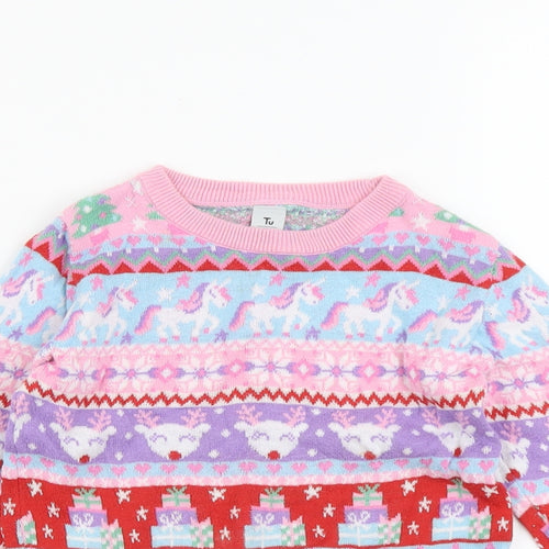TU Girls Pink Round Neck Cotton Pullover Jumper Size 2-3 Years Pullover
