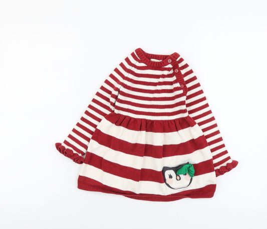 Cynthia Rowley Girls Red Striped Cotton Jumper Dress Size 2-3 Years Round Neck Button