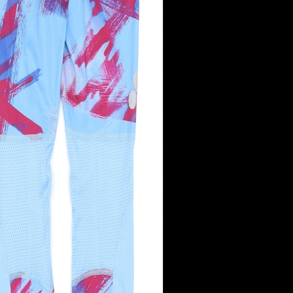 Reebok Womens Blue Geometric Polyester Compression Leggings Size XS Regular Pullover