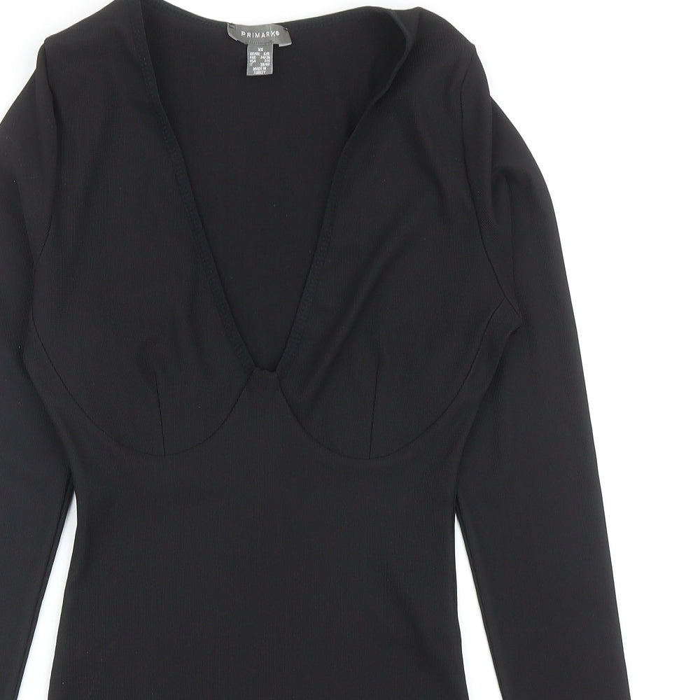 Primark Womens Black Polyester Bodysuit One-Piece Size XS Snap