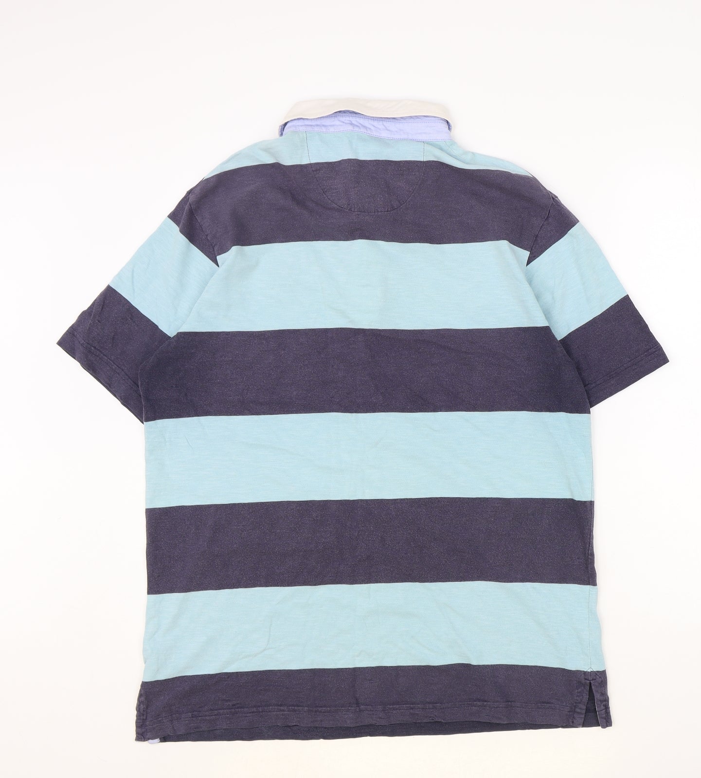 Marks and Spencer Mens Blue Striped 100% Cotton Polo Size M Collared Button