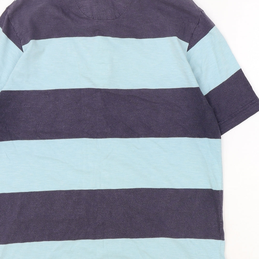 Marks and Spencer Mens Blue Striped 100% Cotton Polo Size M Collared Button