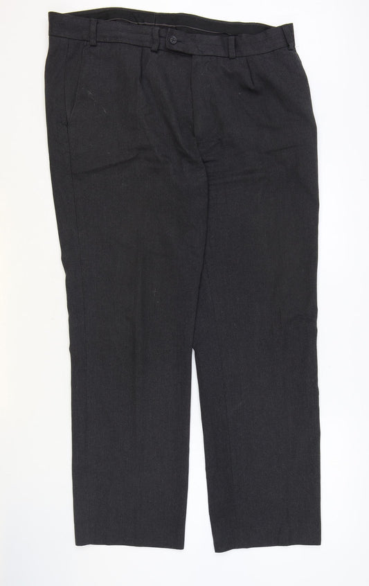 TU Mens Grey Polyester Trousers Size 38 in Regular Zip