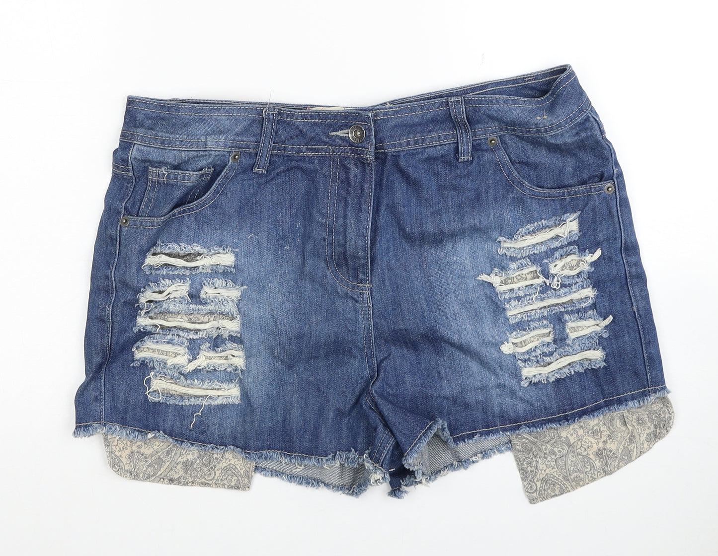 Bellfield Womens Blue Cotton Cut-Off Shorts Size 16 Regular Zip