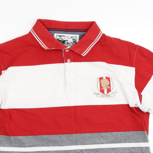 Rugby Mens Multicoloured Striped Cotton Polo Size XL Collared Pullover - England Rugby