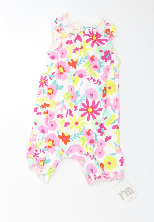 Mothercare Girls Multicoloured Floral Cotton Romper One-Piece Size 0-3 Months Snap