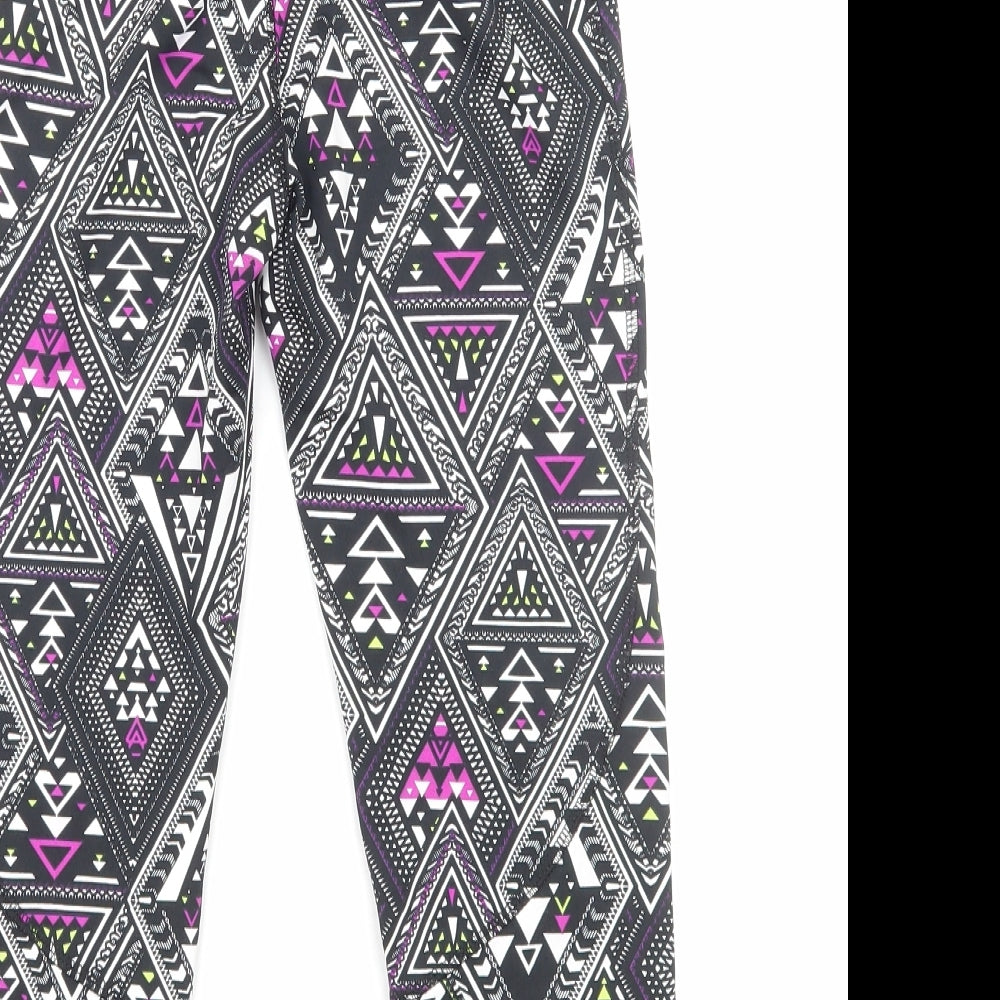 F&F Womens Black Geometric Polyamide Capri Leggings Size 10 Regular Pullover