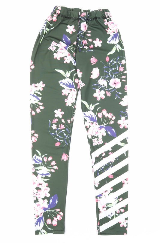 Tianxuan Womens Green Floral Polyamide Jogger Trousers Size S Regular Pullover